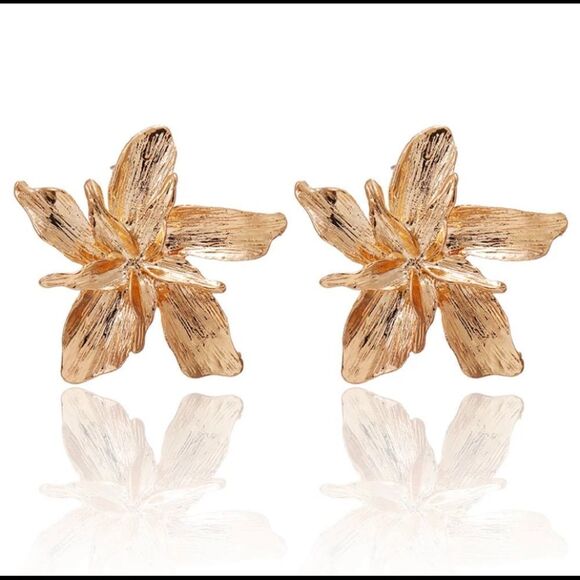 Big Statement Rose Gold Flower Earrings - Picture 3 of 6
